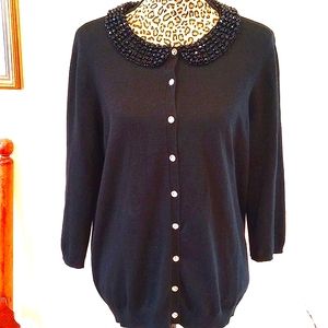 Covington Holiday Cardigan w/Removable Jeweled Collar Size:L Color:Black NWT